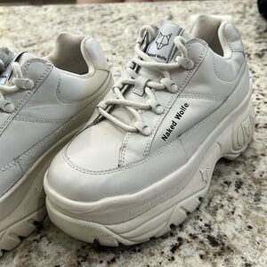 Naked Wolfe Sporty Platform White Leather Sneaker